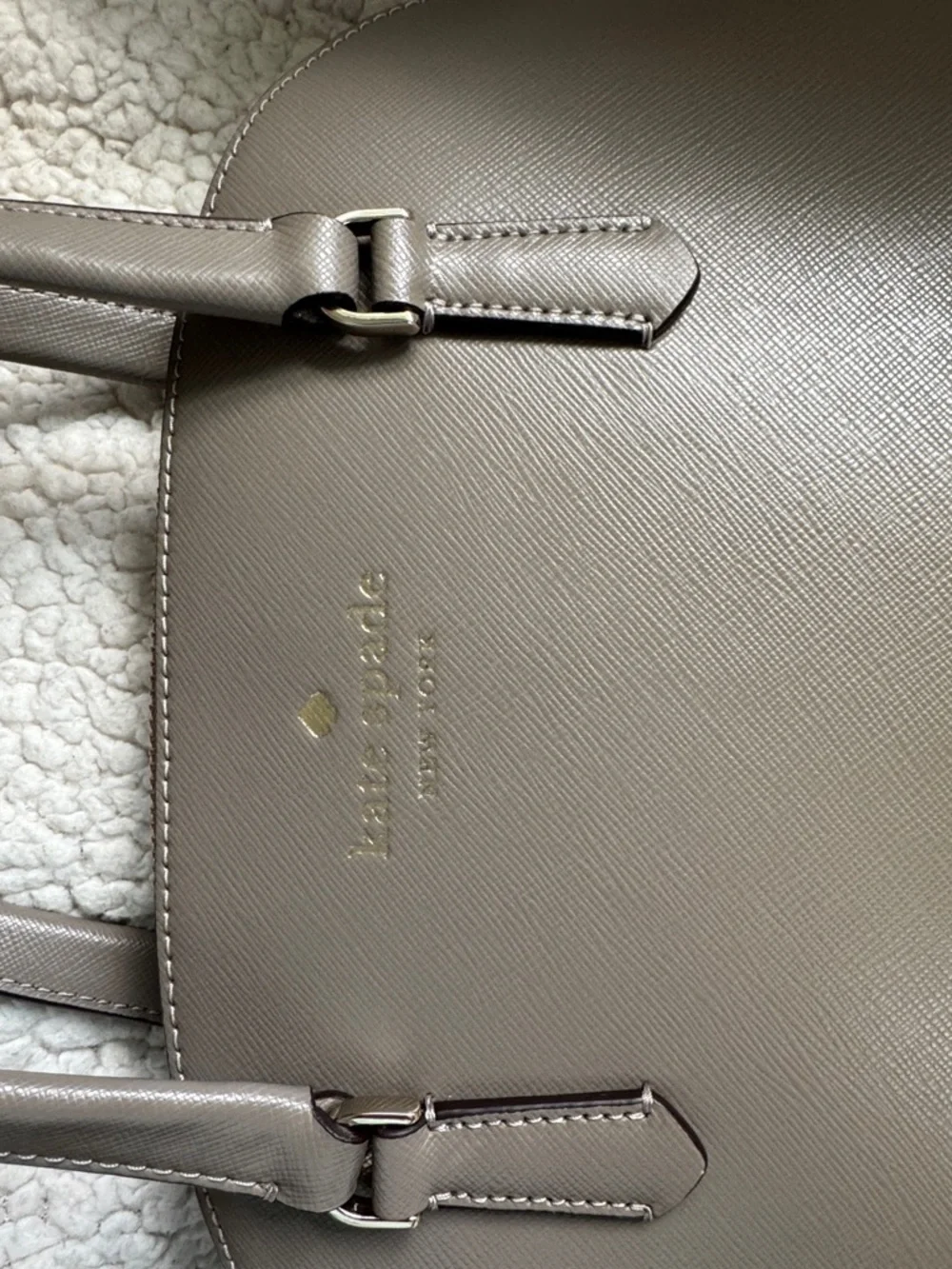 kate spade taupe Saffiano dome satchel with gold logo - Picture 7 of 14